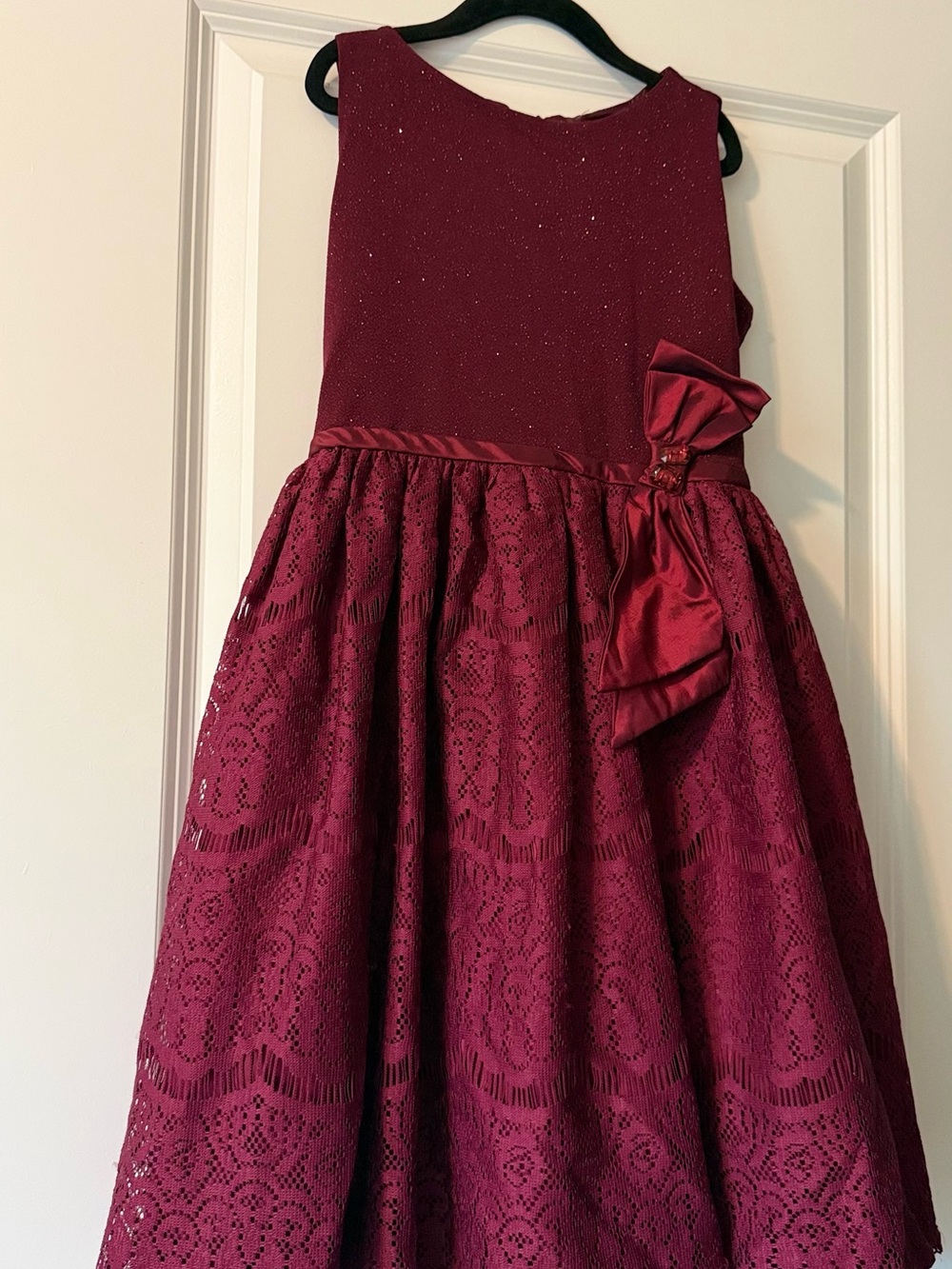 emily west Burgundy Lace & Sparkle Party Dress with Bow